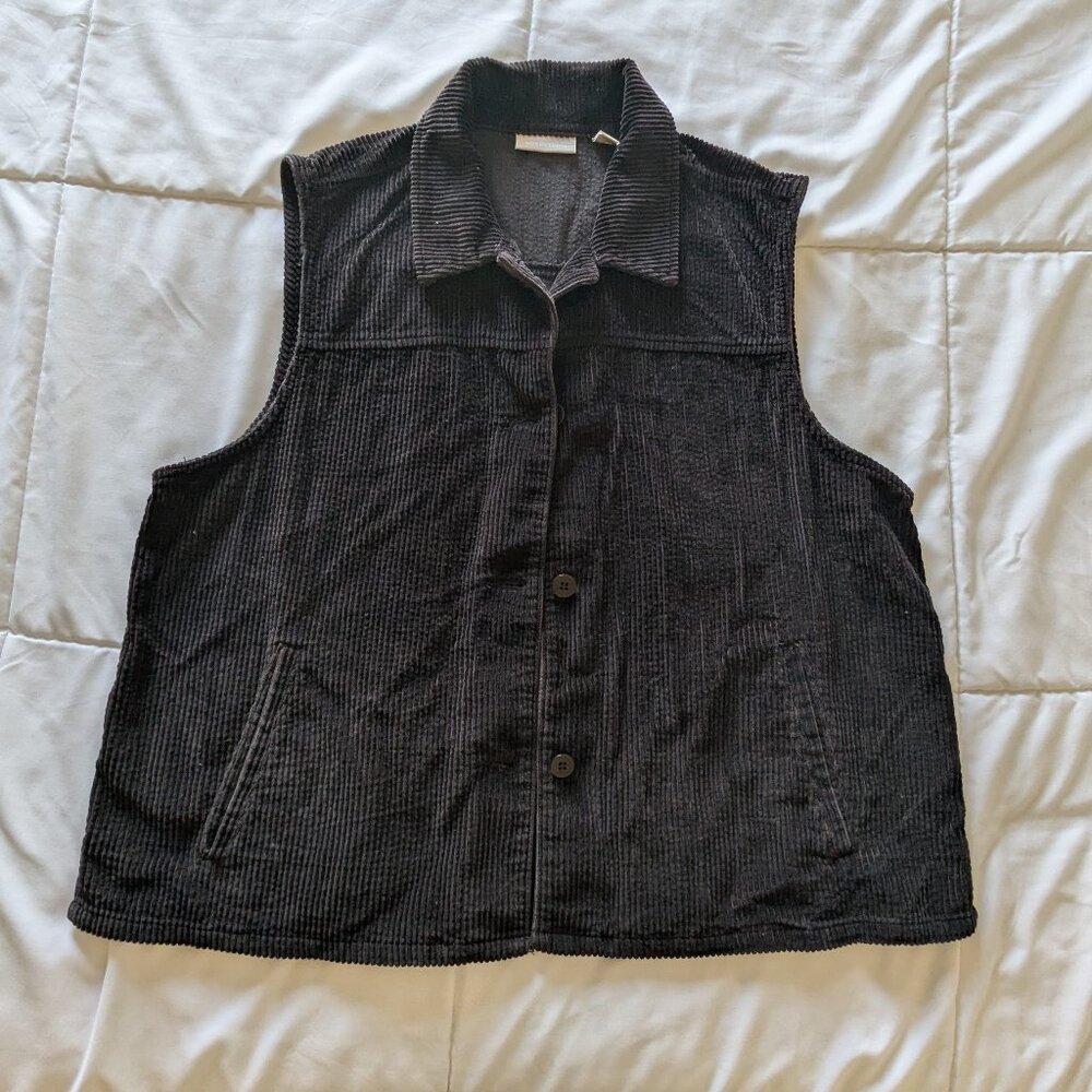 Nordstrom Black Collared Button Down Cotton Corduroy Vest XL